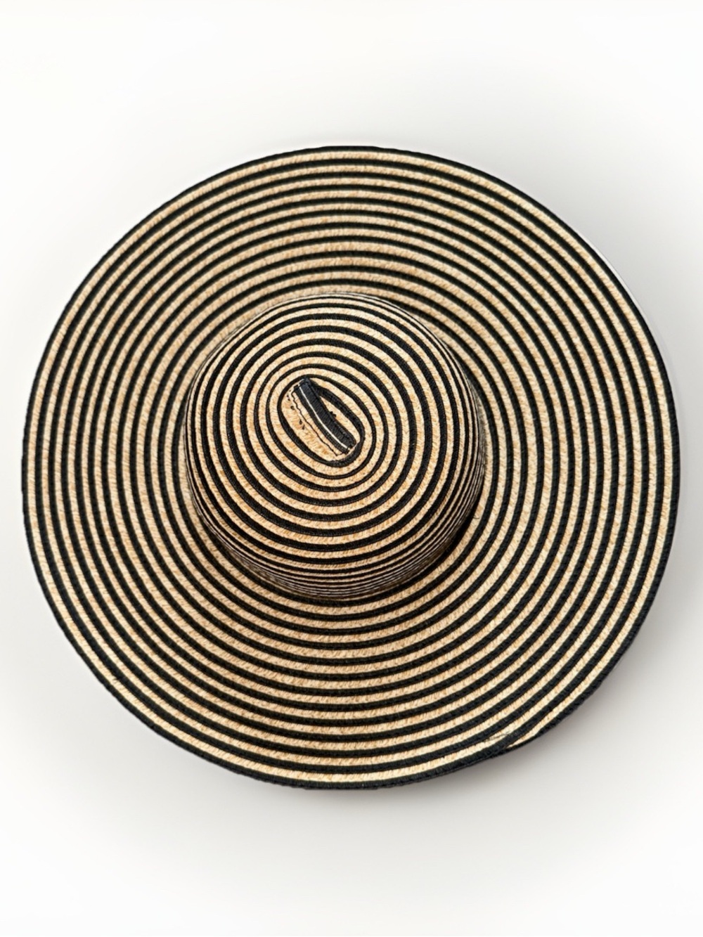 Black Cream Swirl Weave Sun Beach Floppy Brim Bucket Hat Striped One Sz Most Fit